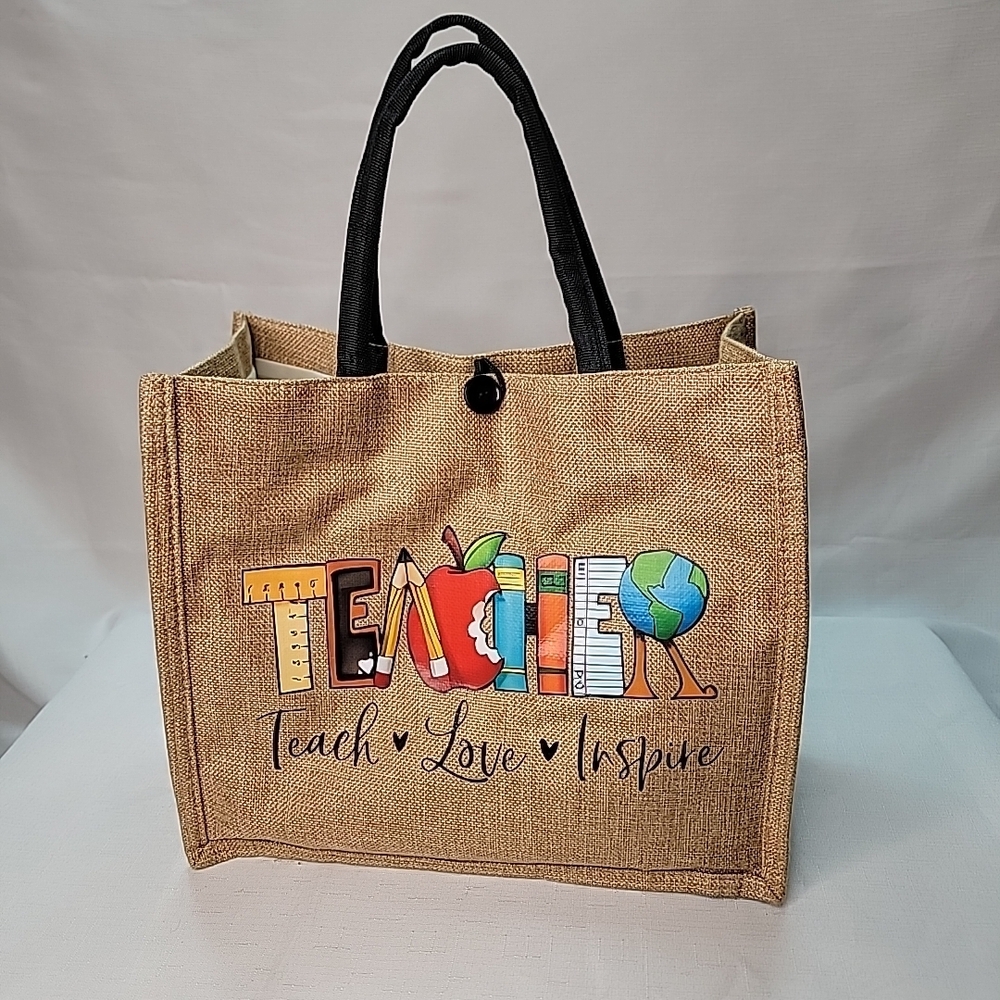 Teacher Themed Tan Tote Bag